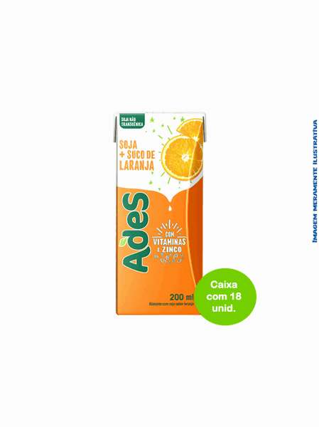 Ades Bebida de Soja e Laranja 200ml - Caixa com 18 Unidades