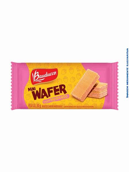 Biscoito Mini Wafer Morango Bauducco 30g - Caixa com 96 unidades