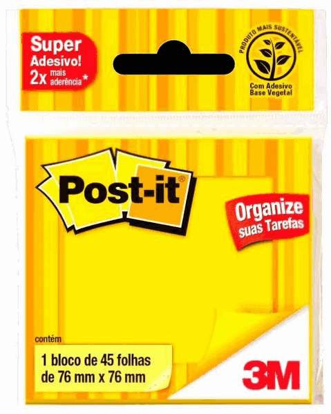 Bloco Auto Adesivo Amarelo Post-It 76mmx76mm - Pct. com 45