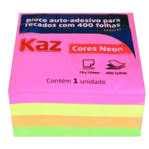 Bloco Auto Adesivo Neon Kaz 76mmx76mm - Pct. com 400 folhas