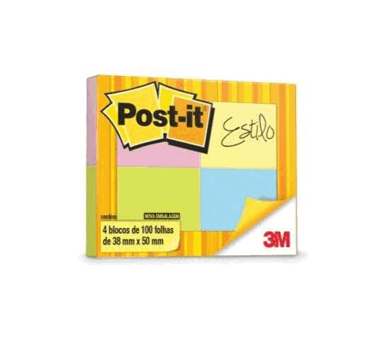 Bloco Auto Adesivo Neon Post-It 38mmx50mm - Pct. com 4x100