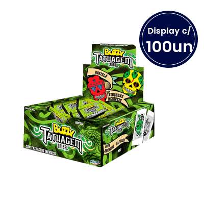 Chiclete Sabor Hortelã Buzzy Tatuagem Tribal Display c/ 100un