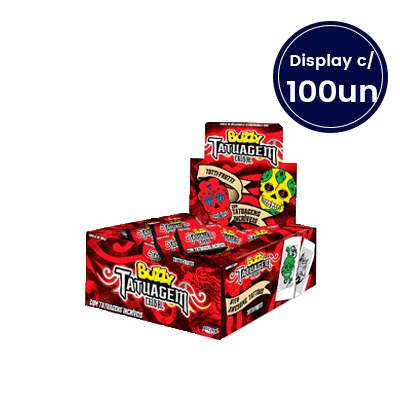 Chiclete Sabor Tutti Frutti Buzzy Tatuagem Tribal Display c/ 100un