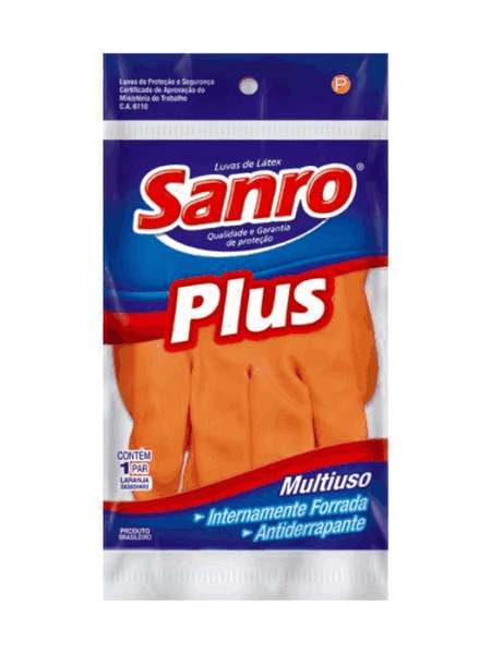 Luva Látex Multiuso Plus Laranja Sanro - Tamanho P