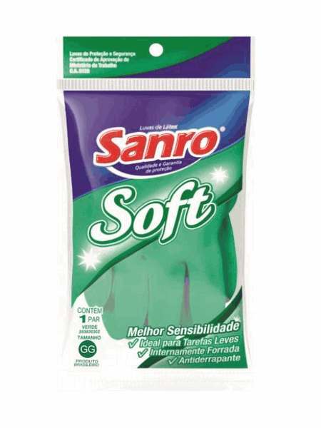 Luva Látex Multiuso Soft Verde Sanro - Tamanho GG