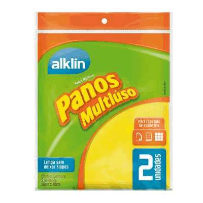 Pano Multiuso Alklin Amarelo 40cmx36cm - Pacote com 2 Unidades