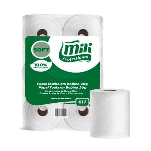 Papel Toalha Rolo Soft Mili - Pacote com 6 x 200m