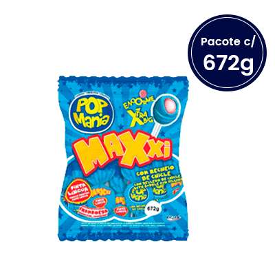 Pirulito Maxxi Sabor Framboesa Pinta Língua Pop Mania 672g