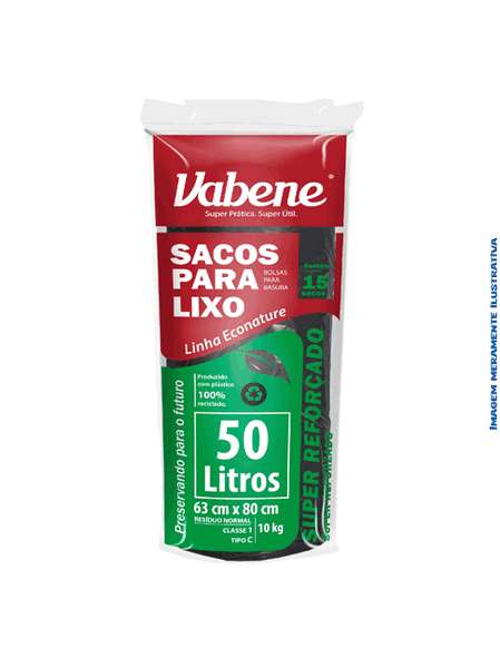 Saco para Lixo Reforçado Vabene 50L - Pacote com 15 Unidades